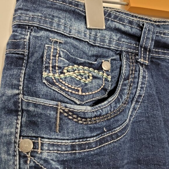 Marie Claire Cropped Denim Blue Jeans Thick Stitch Stretch Size 13 - Picture 2 of 11